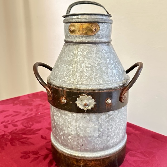 Farmhouse Rustic Metal Galvanized Decorative Milk Can - Picture 2 of 15